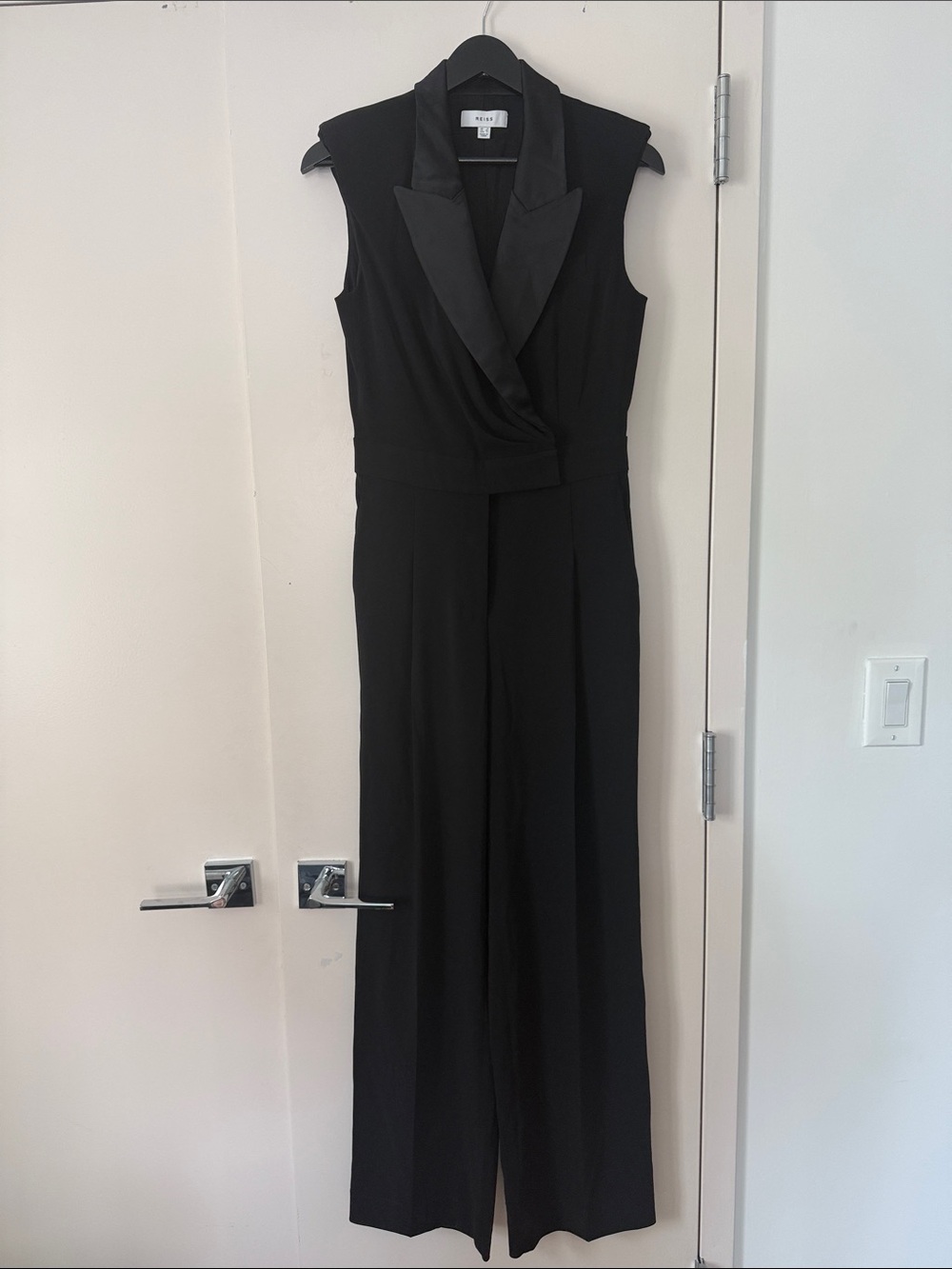Reiss Black Sleeveless Tux Jumpsuit with Wide Legs